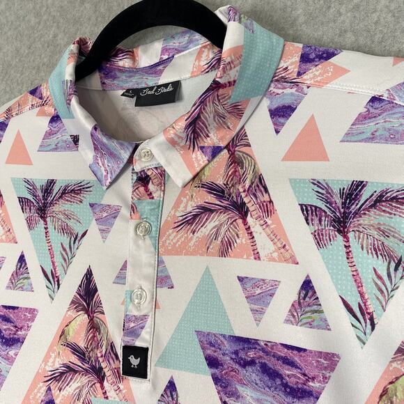 Bad Birdie Shirt Mens L Cali Golf Polo Geometric Palm Trees All Over Print - Picture 1 of 7